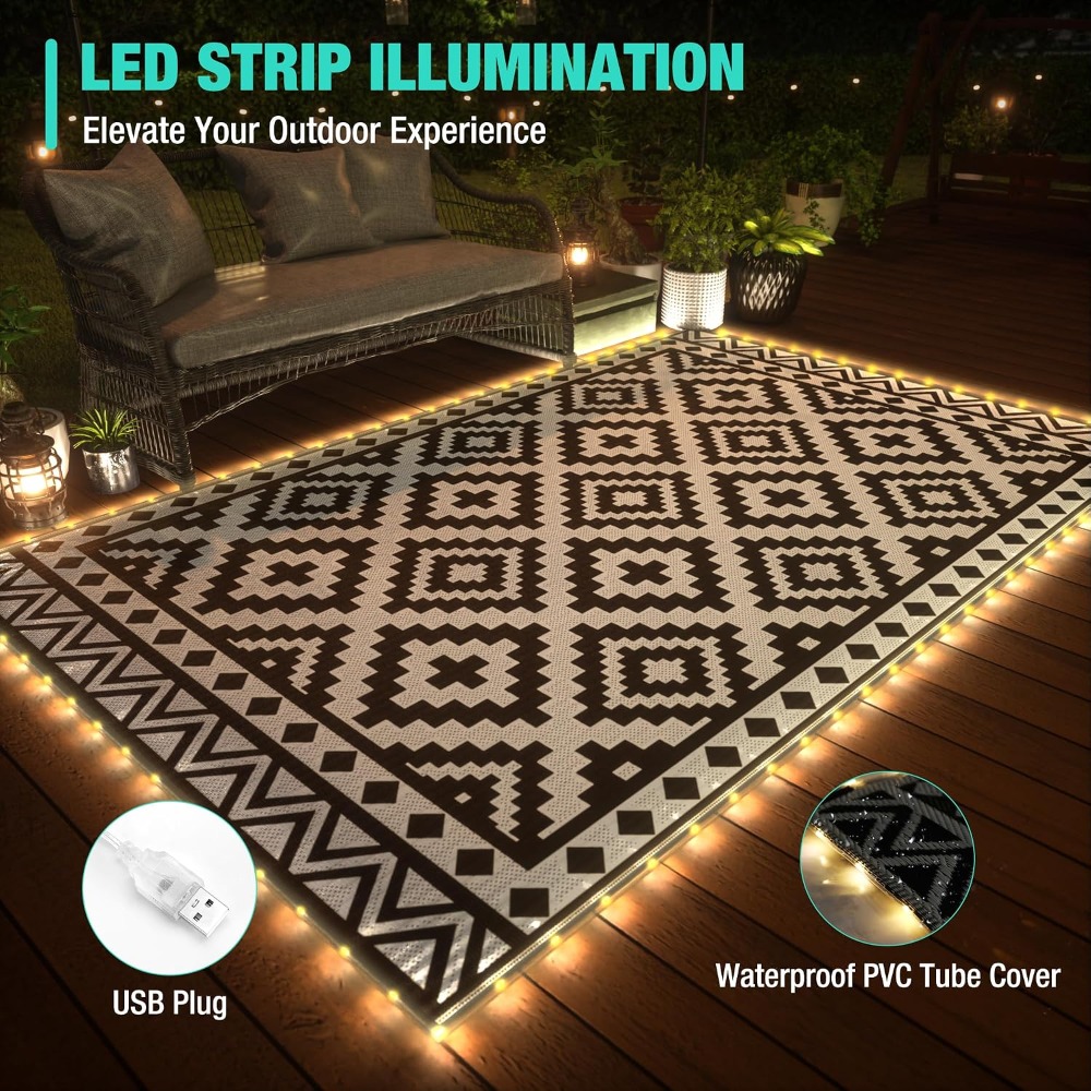 Tapete Externo 5' X 8' com Luz - Outdoor Camping Rug With Led Lights avaliação e preço