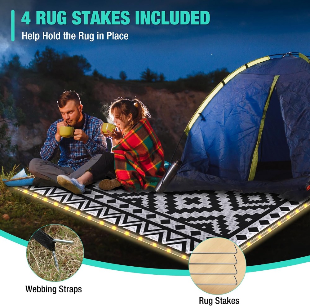 Tapete Externo 5' X 8' com Luz - Outdoor Camping Rug With Led Lights avaliação e preço
